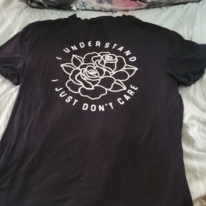 Women's Black Graphic Tee with Rose Design